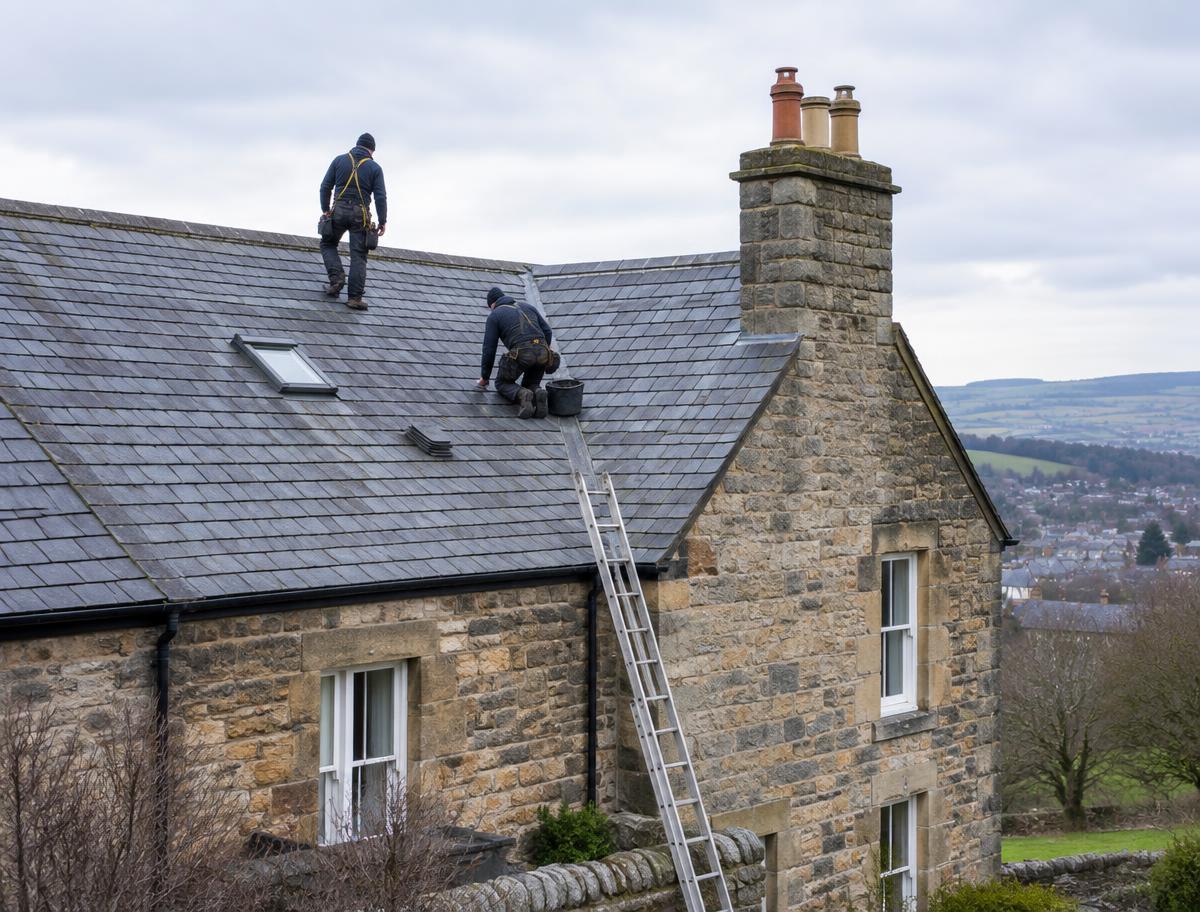 Demonstration imagery of roofing work
